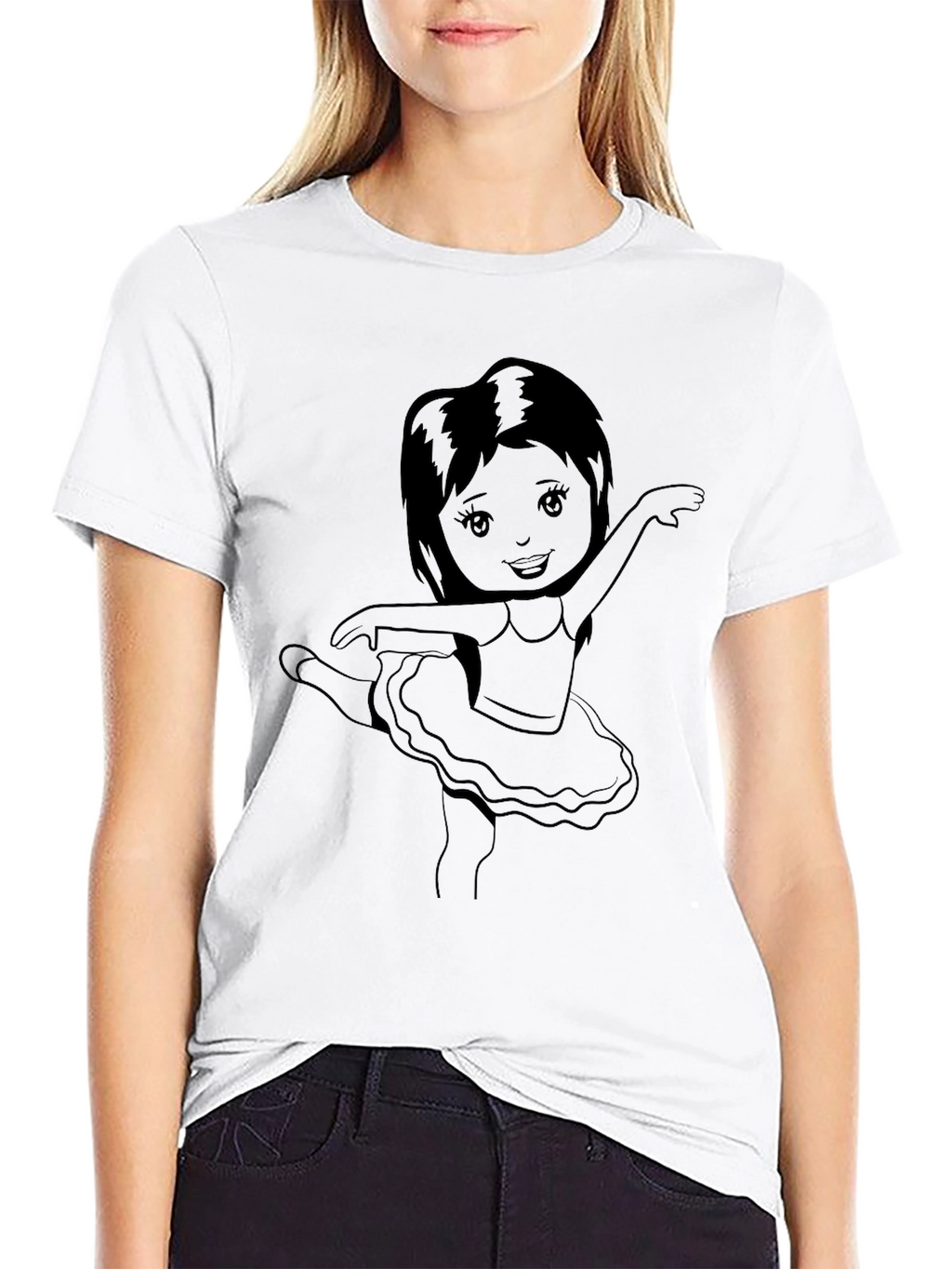Ballerina Girl Graphic Tee - Black Cotton Casual