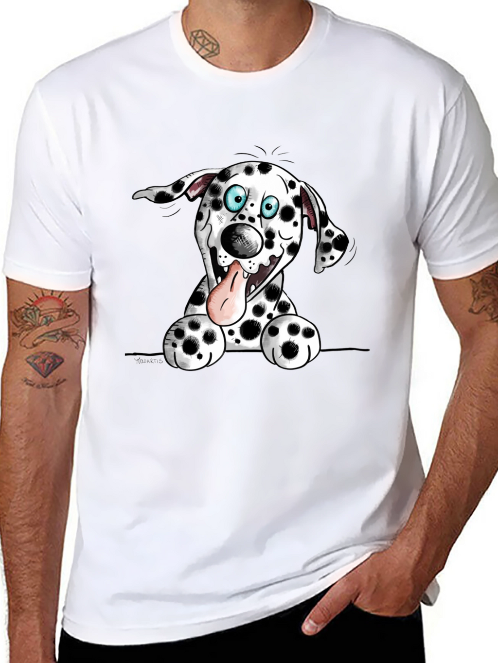 Cartoon Dalmatian Dog Graphic Tee - Black