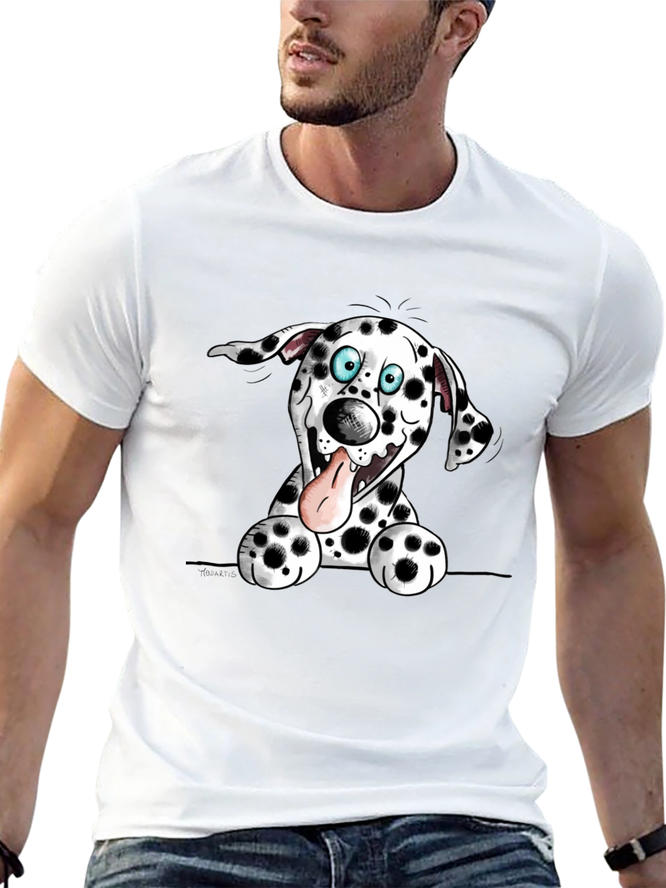 Cartoon Dalmatian Dog Graphic Tee - Black