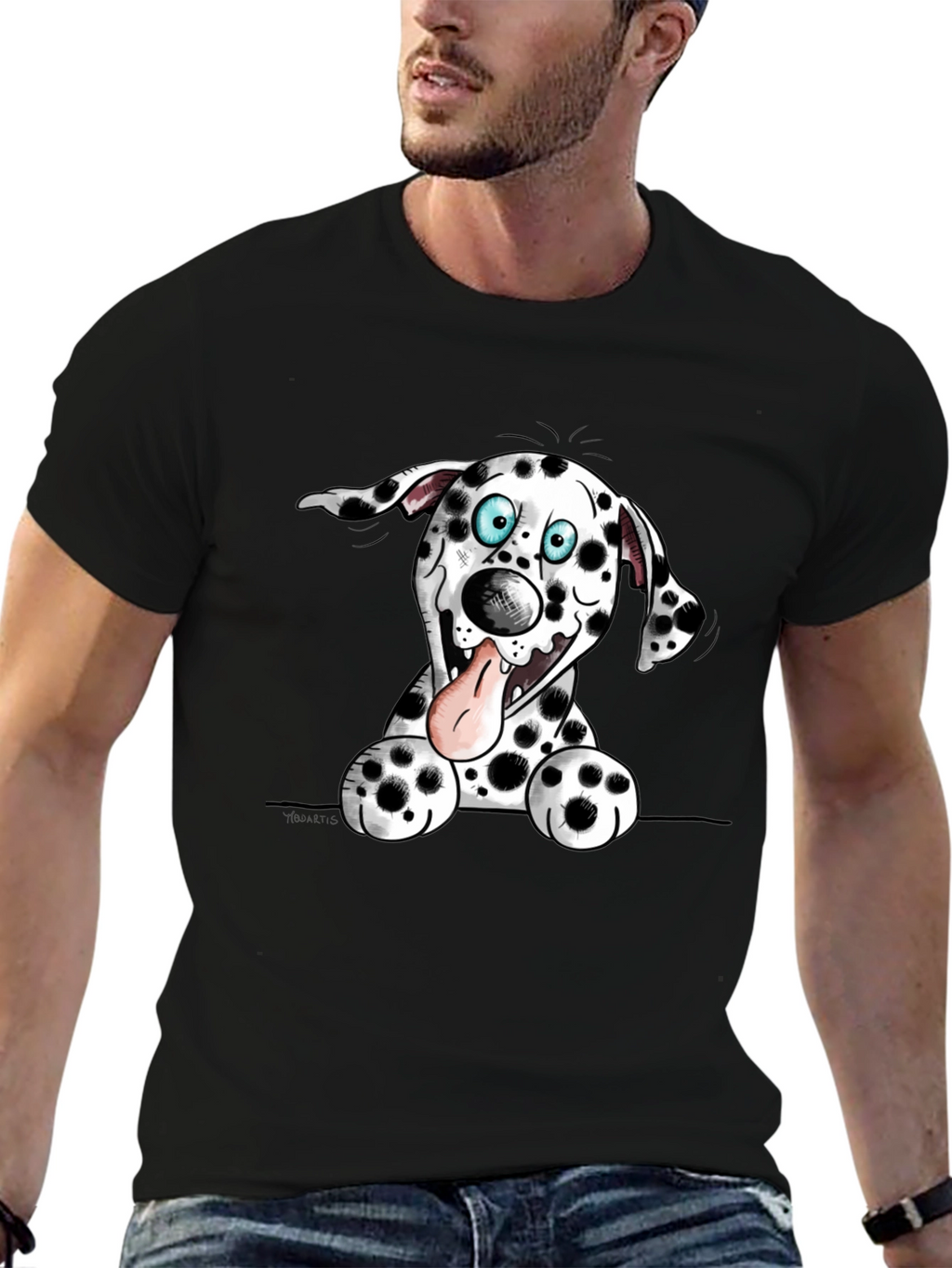 Cartoon Dalmatian Dog Graphic Tee - Black