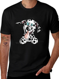 Cartoon Dalmatian Dog Graphic Tee - Black