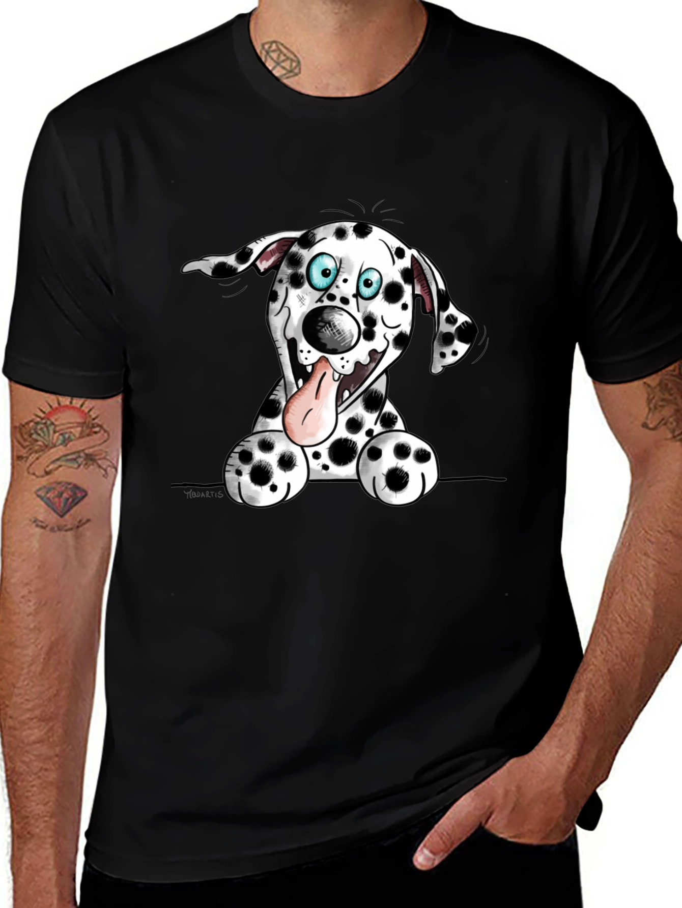 Cartoon Dalmatian Dog Graphic Tee - Black