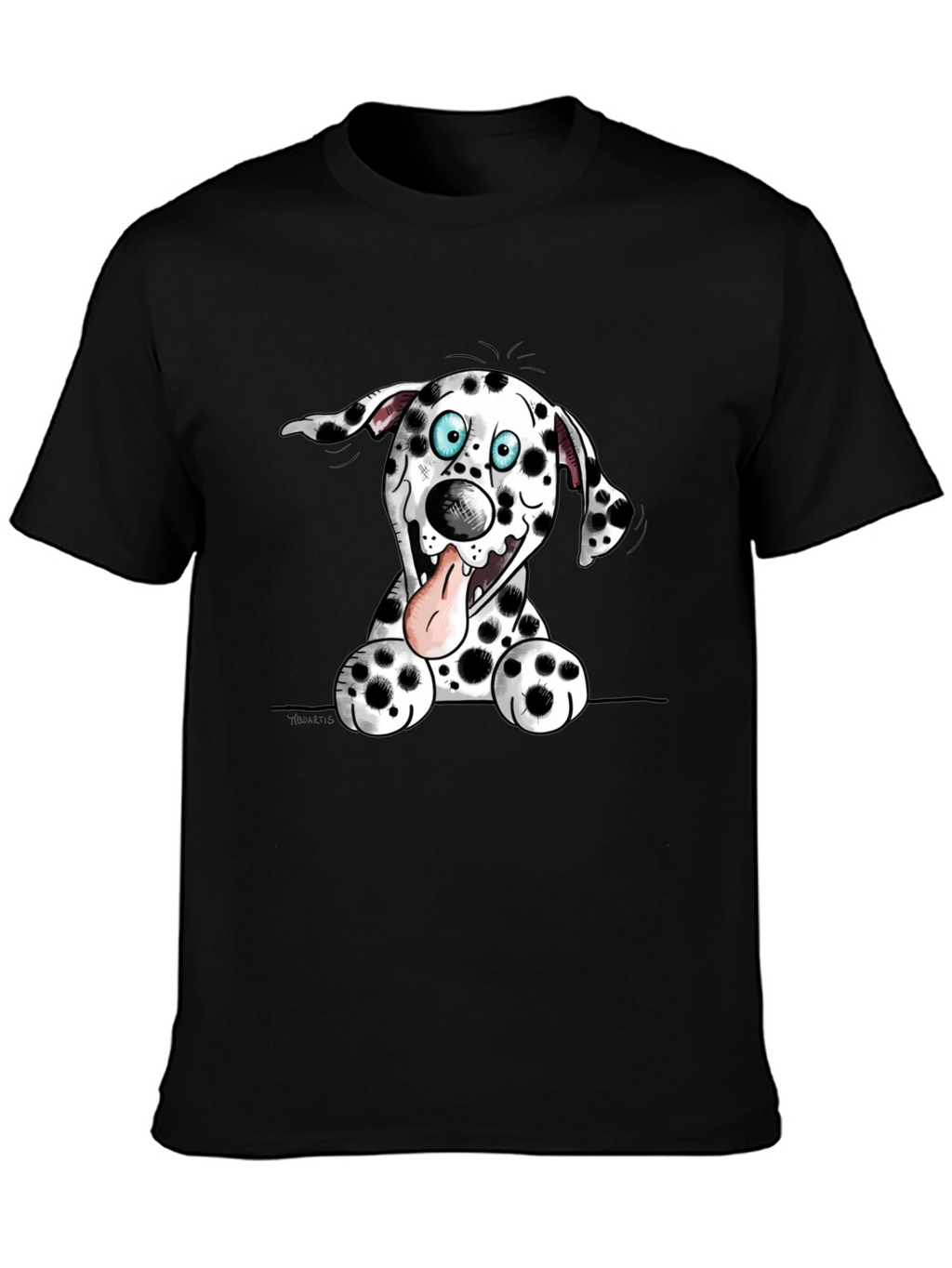 Cartoon Dalmatian Dog Graphic Tee - Black
