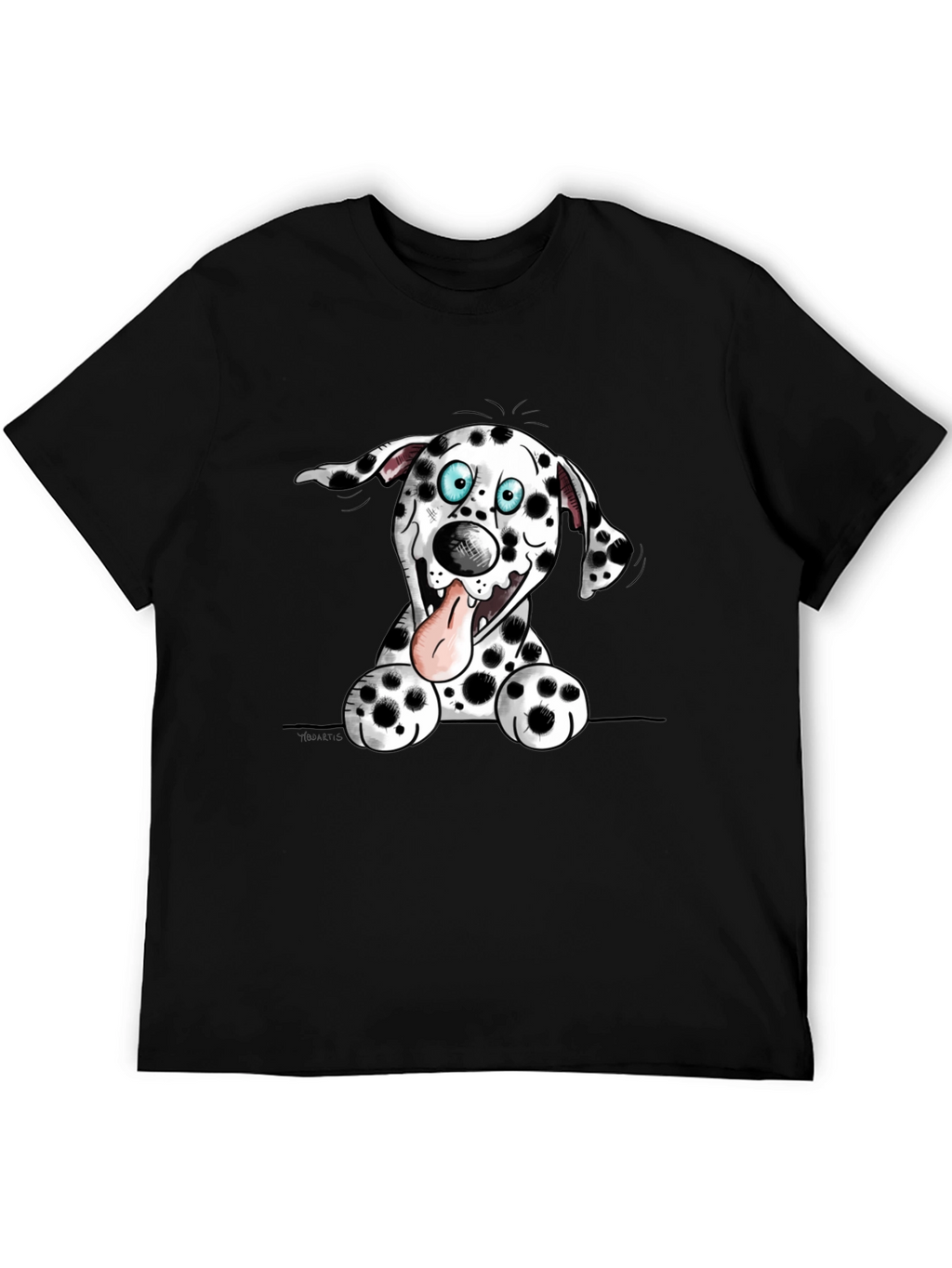 Cartoon Dalmatian Dog Graphic Tee - Black