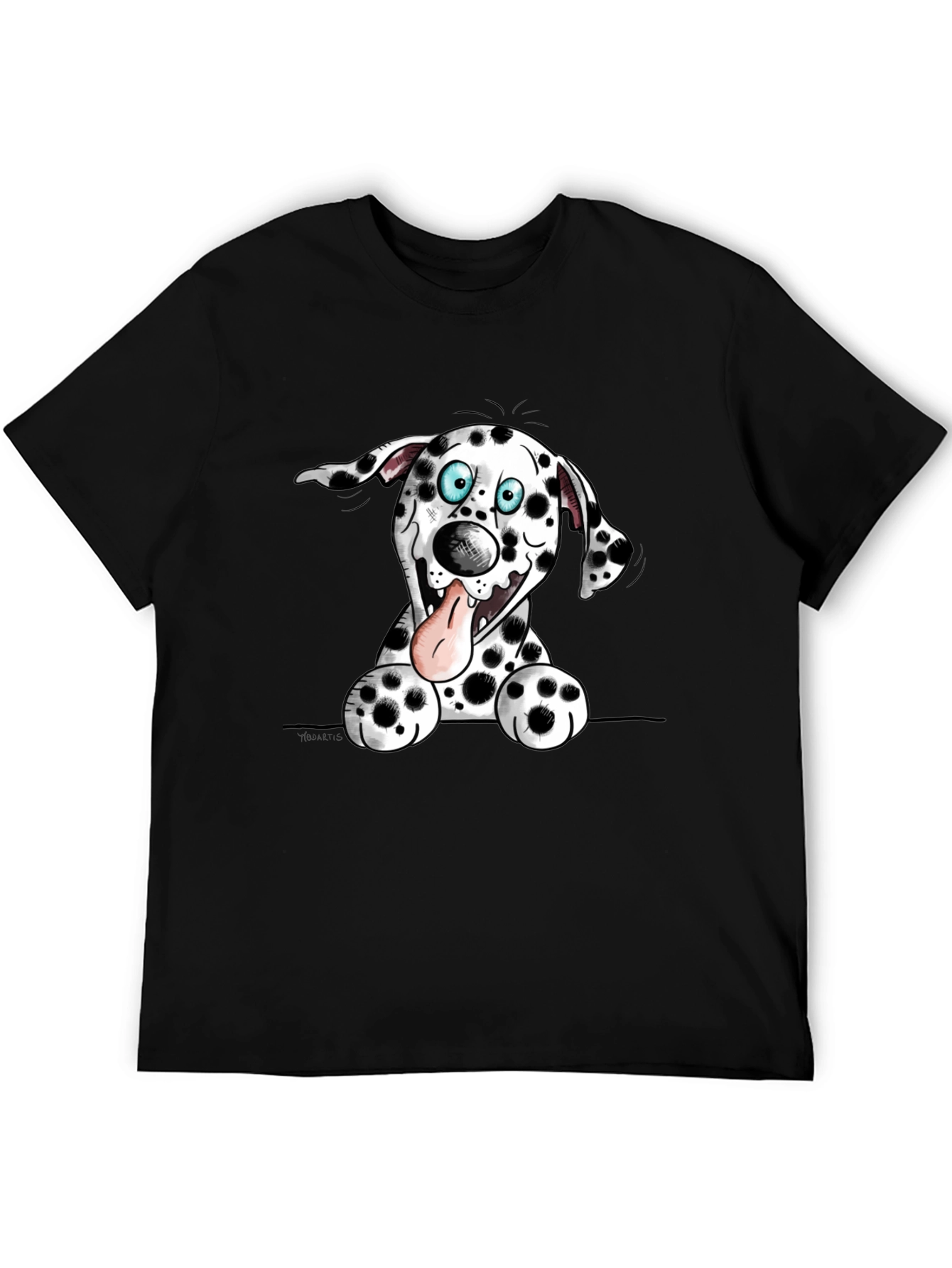 Cartoon Dalmatian Dog Graphic Tee - Black