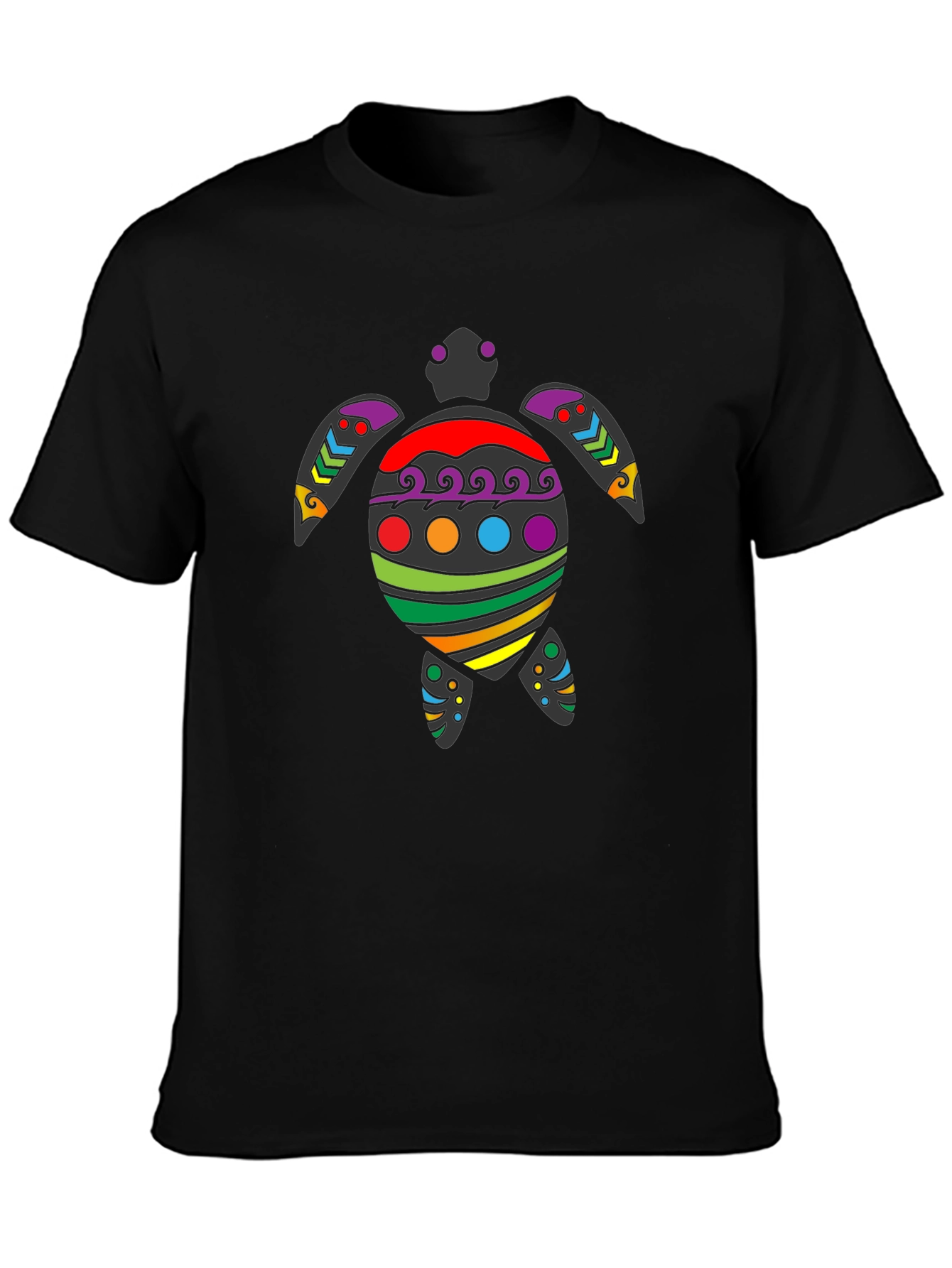 Rainbow Turtle Graphic Tee - Black Cotton Blend