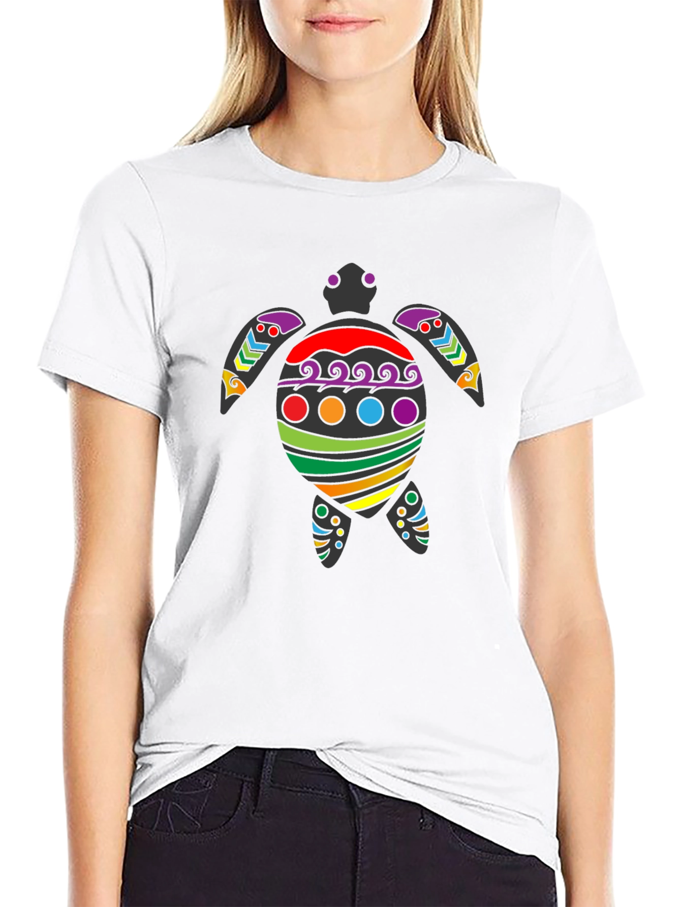 Rainbow Turtle Graphic Tee - Black Cotton Blend