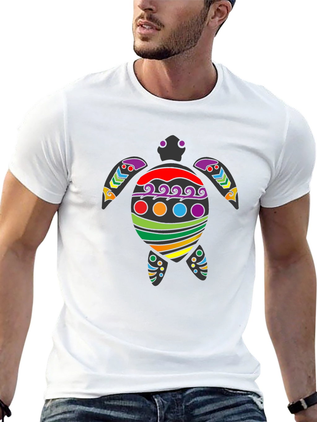 Rainbow Turtle Graphic Tee - Black Cotton Blend