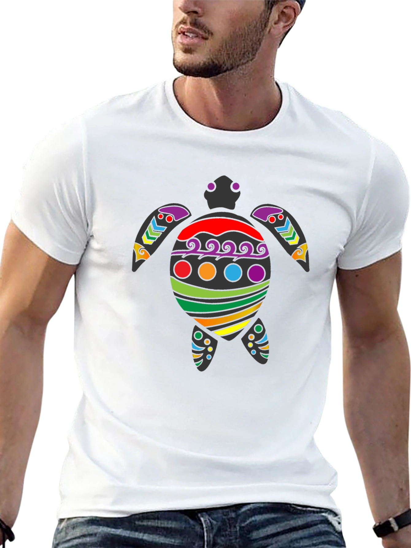 Rainbow Turtle Graphic Tee - Black Cotton Blend