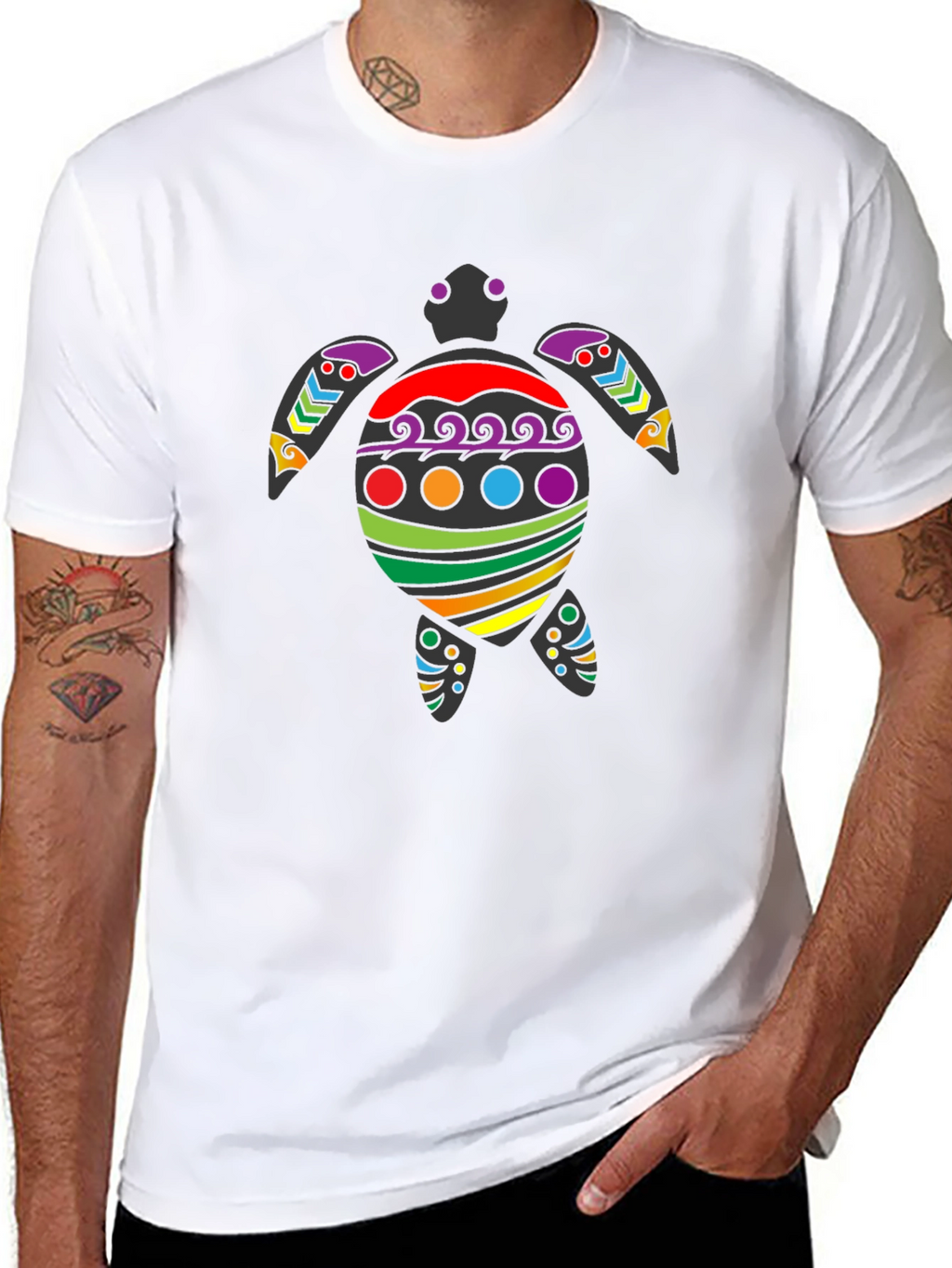 Rainbow Turtle Graphic Tee - Black Cotton Blend