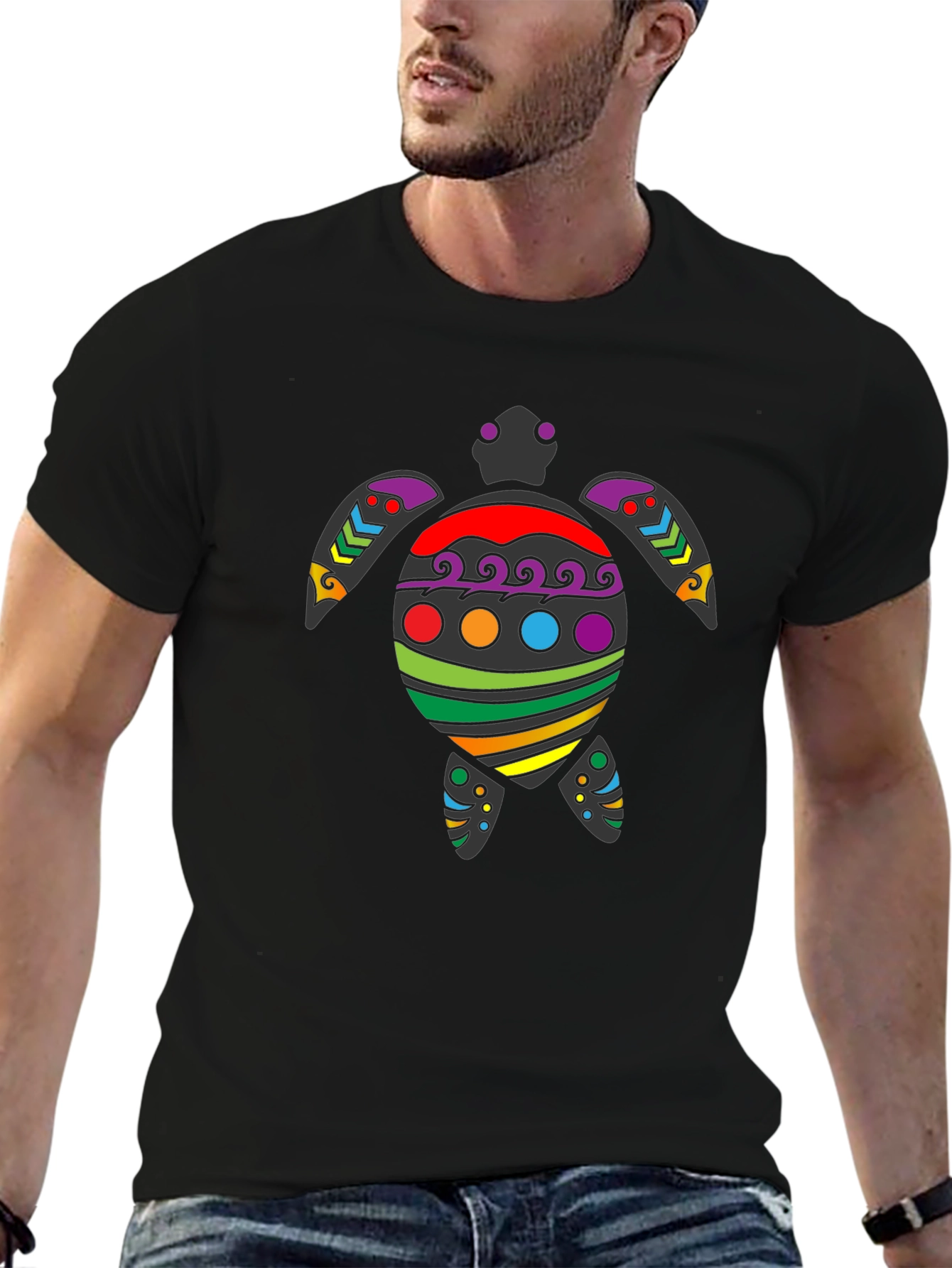 Rainbow Turtle Graphic Tee - Black Cotton Blend
