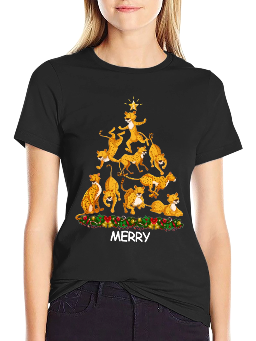Cheetah Christmas Tree T-Shirt - MERRY
