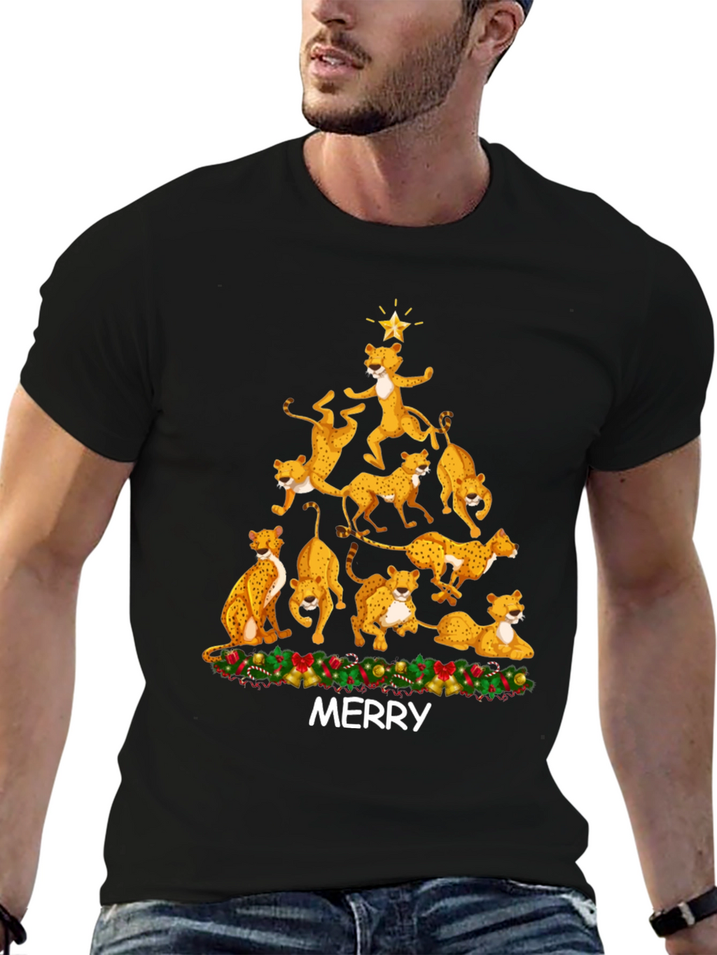 Cheetah Christmas Tree T-Shirt - MERRY