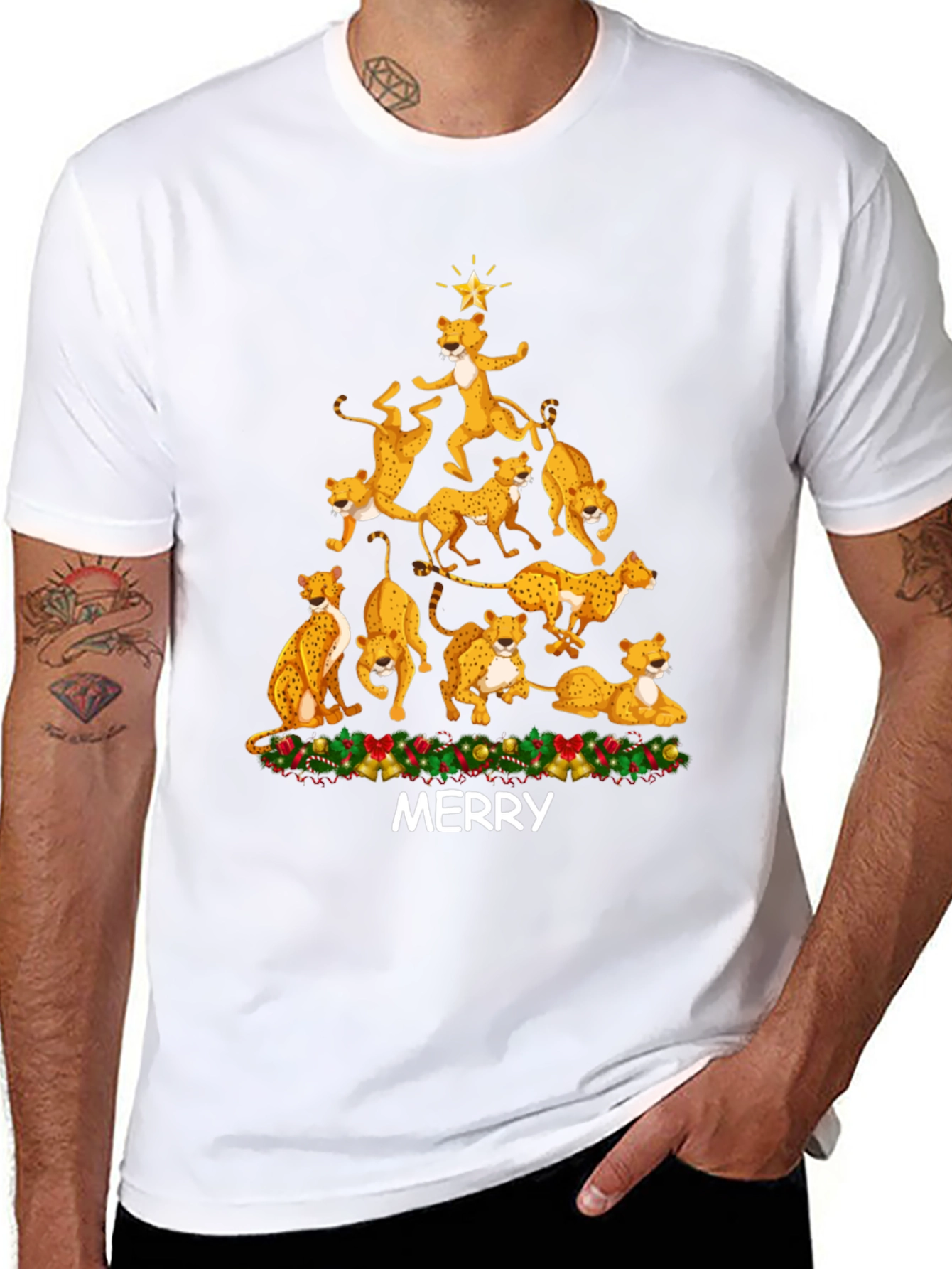 Cheetah Christmas Tree T-Shirt - MERRY