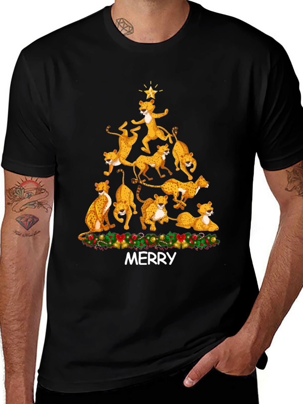 Cheetah Christmas Tree T-Shirt - MERRY