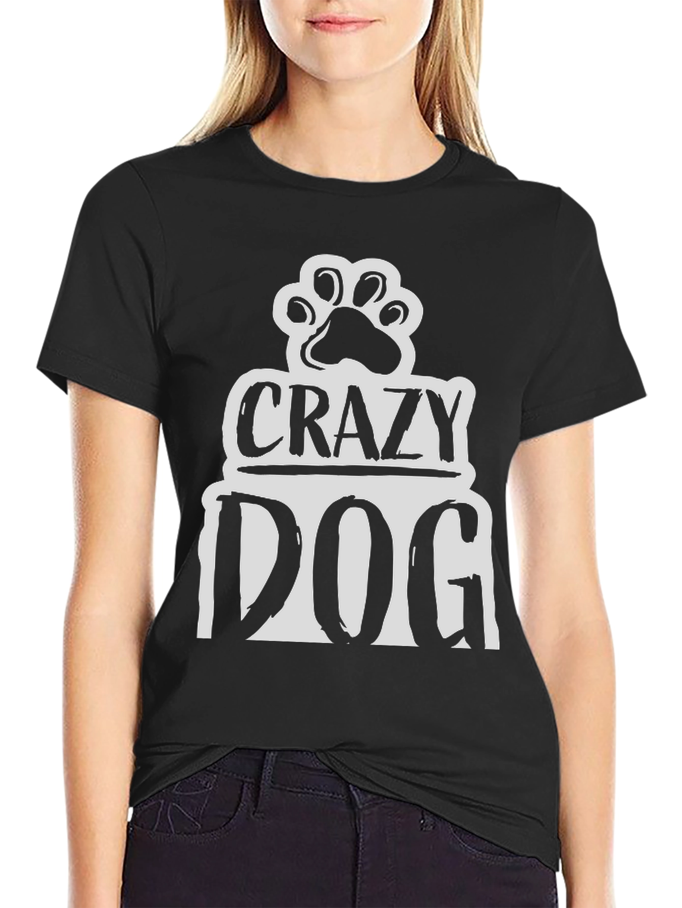 Crazy Dog Paw Print Graphic T-Shirt