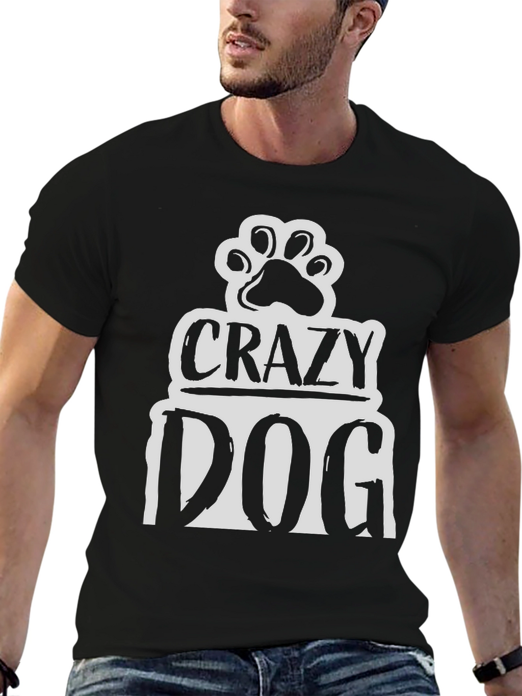 Crazy Dog Paw Print Graphic T-Shirt