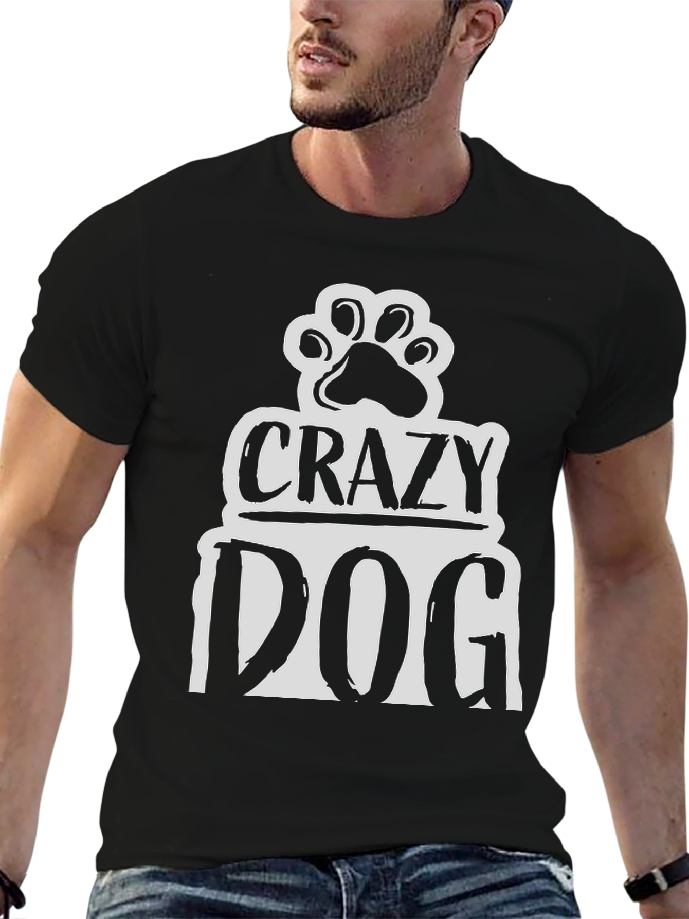 Crazy Dog Paw Print Graphic T-Shirt
