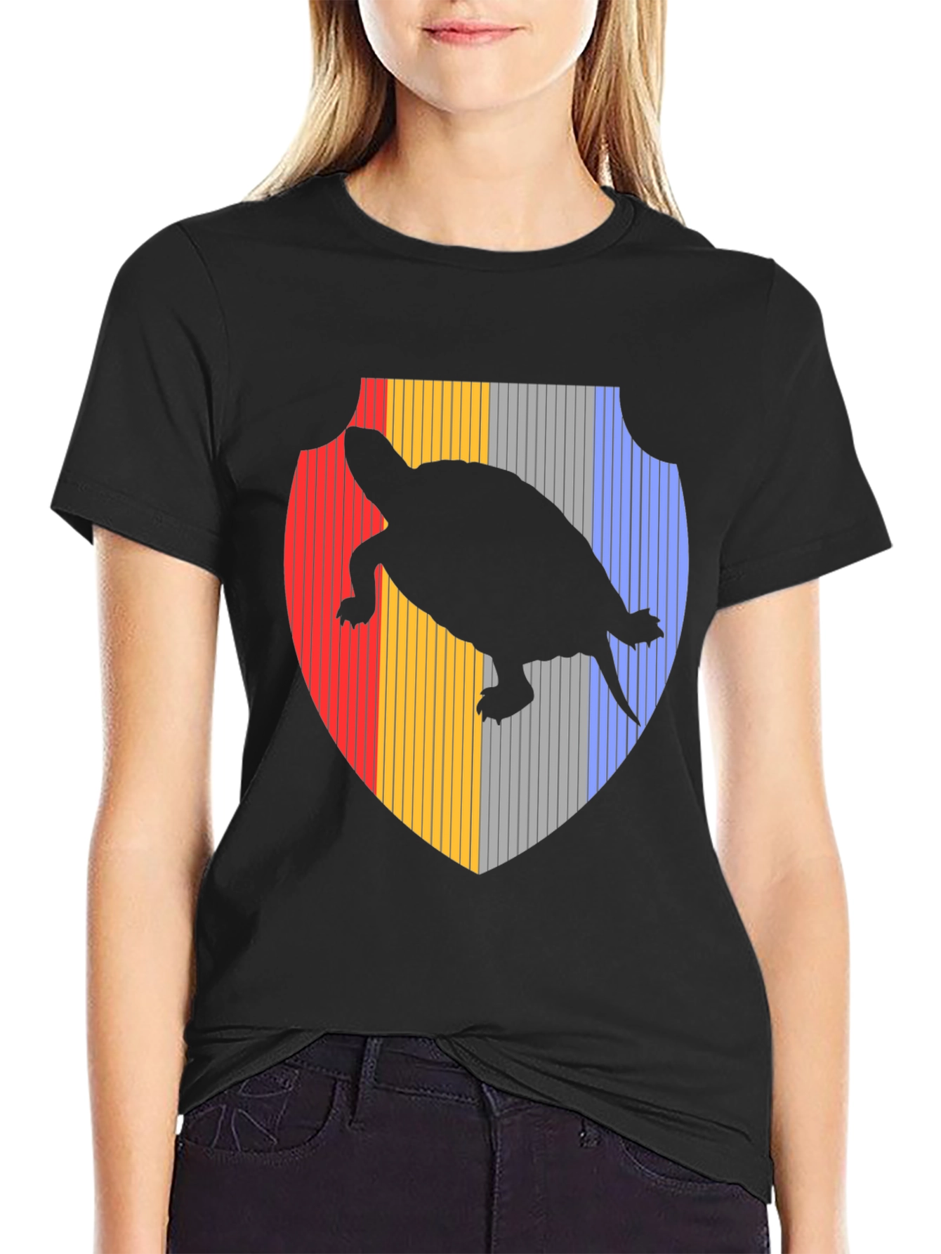 Turtle Silhouette Shield Black T-Shirt