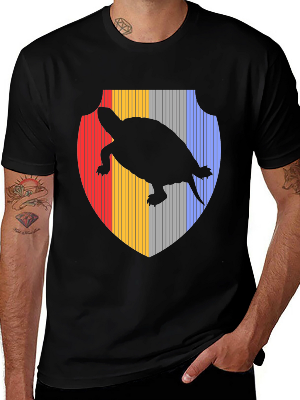 Turtle Silhouette Shield Black T-Shirt