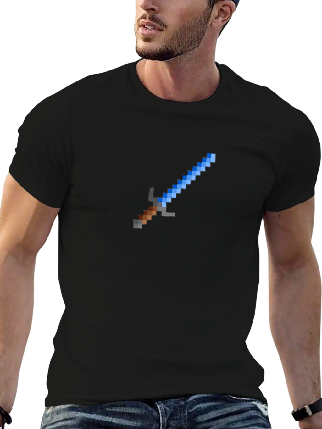 Pixel Sword Graphic Tee - Black Cotton T-Shirt