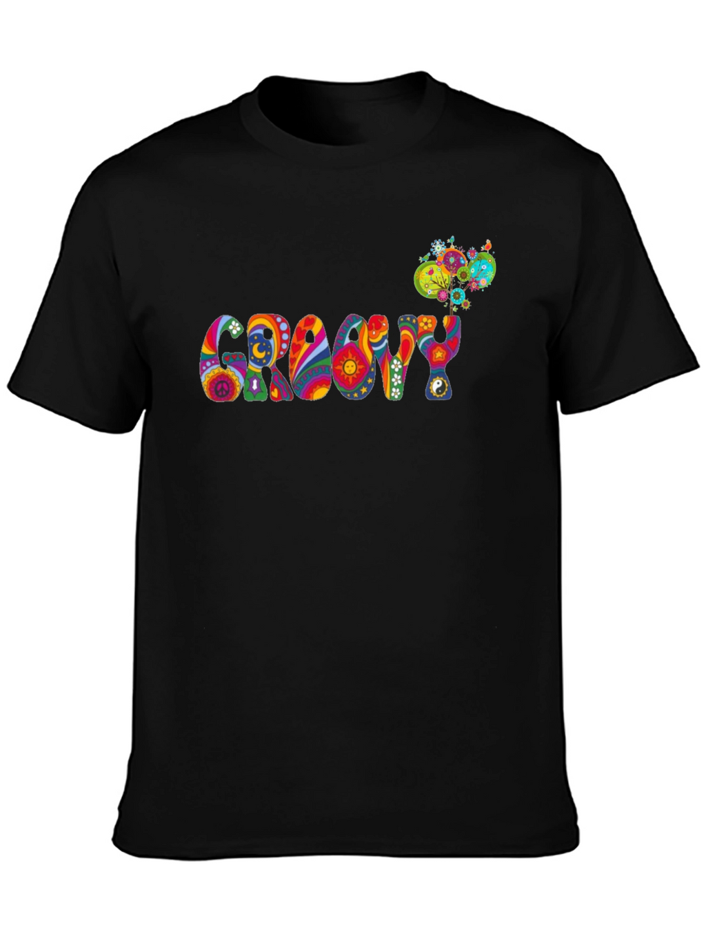 Groovy Psychedelic Patterned Black T-Shirt