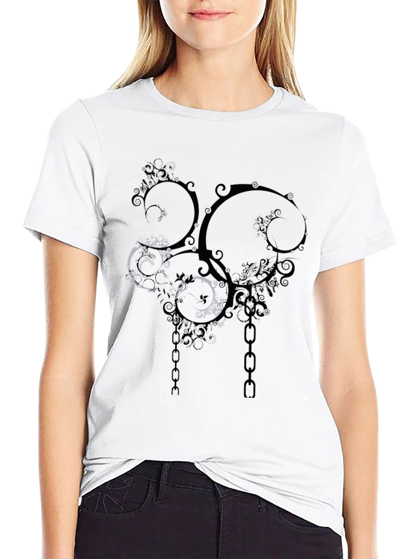 Abstract Swirls & Chains Black Graphic Tee