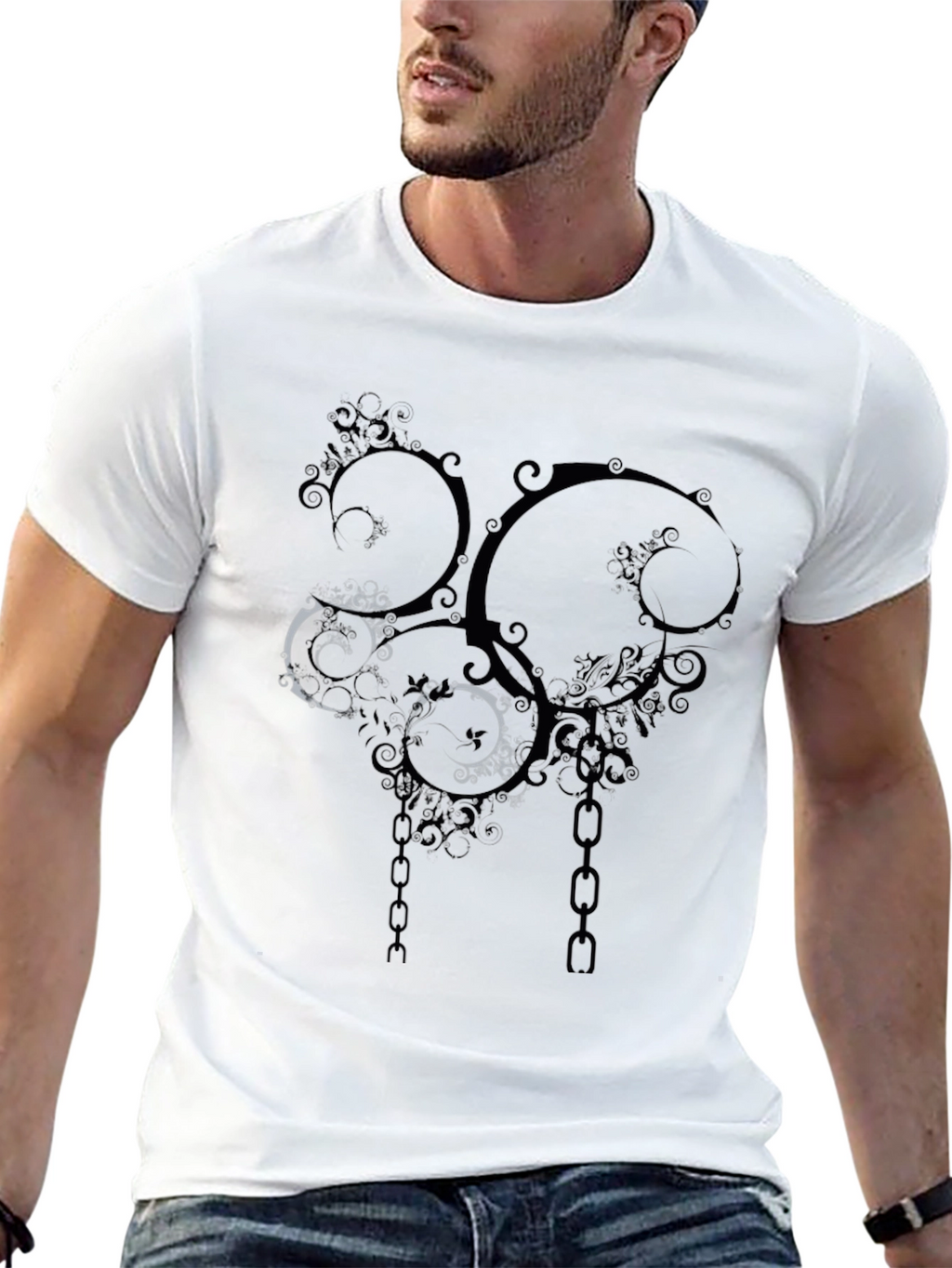 Abstract Swirls & Chains Black Graphic Tee