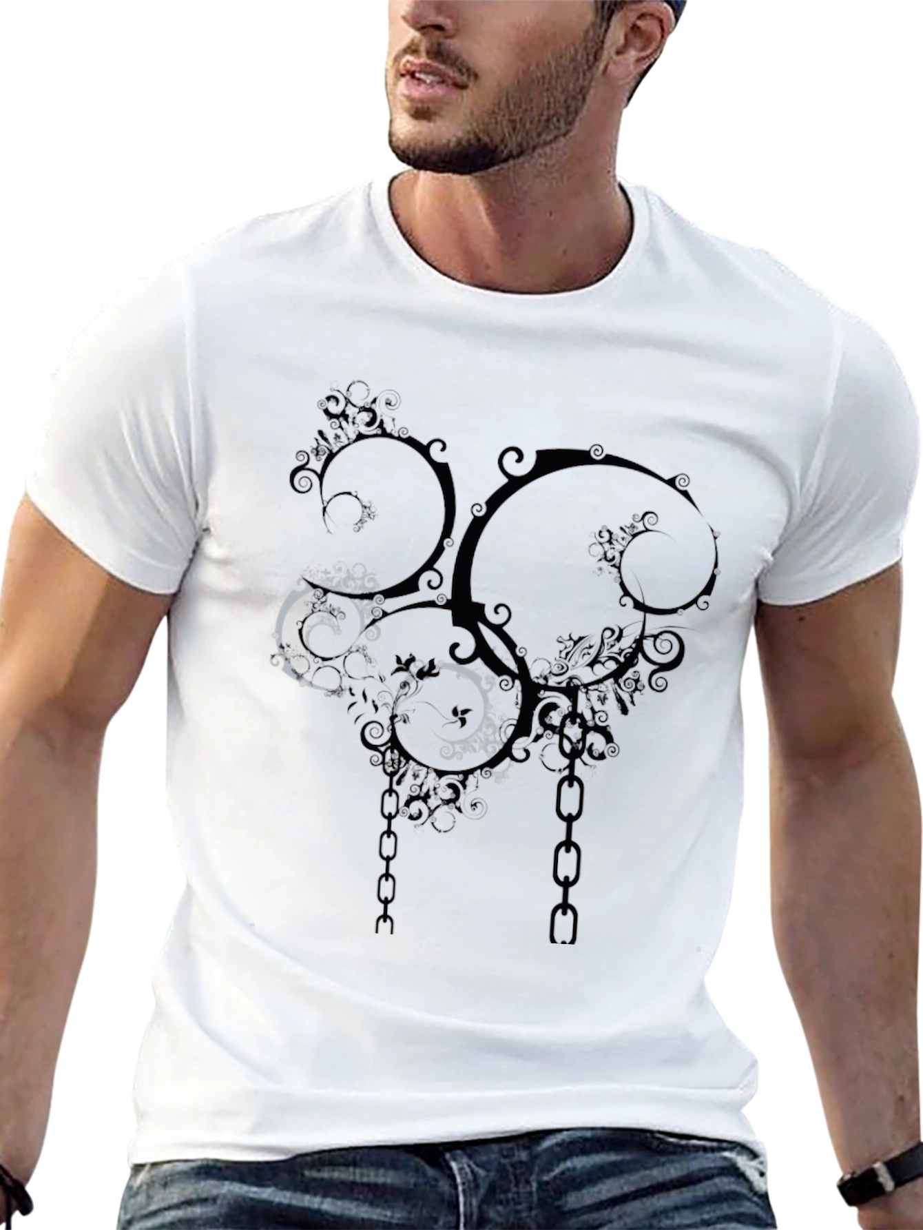 Abstract Swirls & Chains Black Graphic Tee
