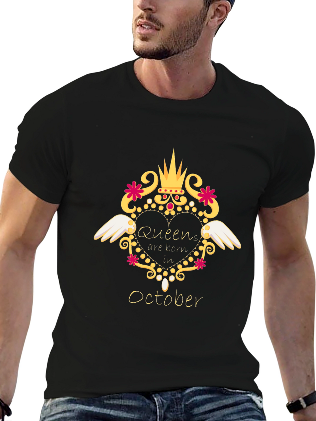Queens are Born in October Black T-Shirt