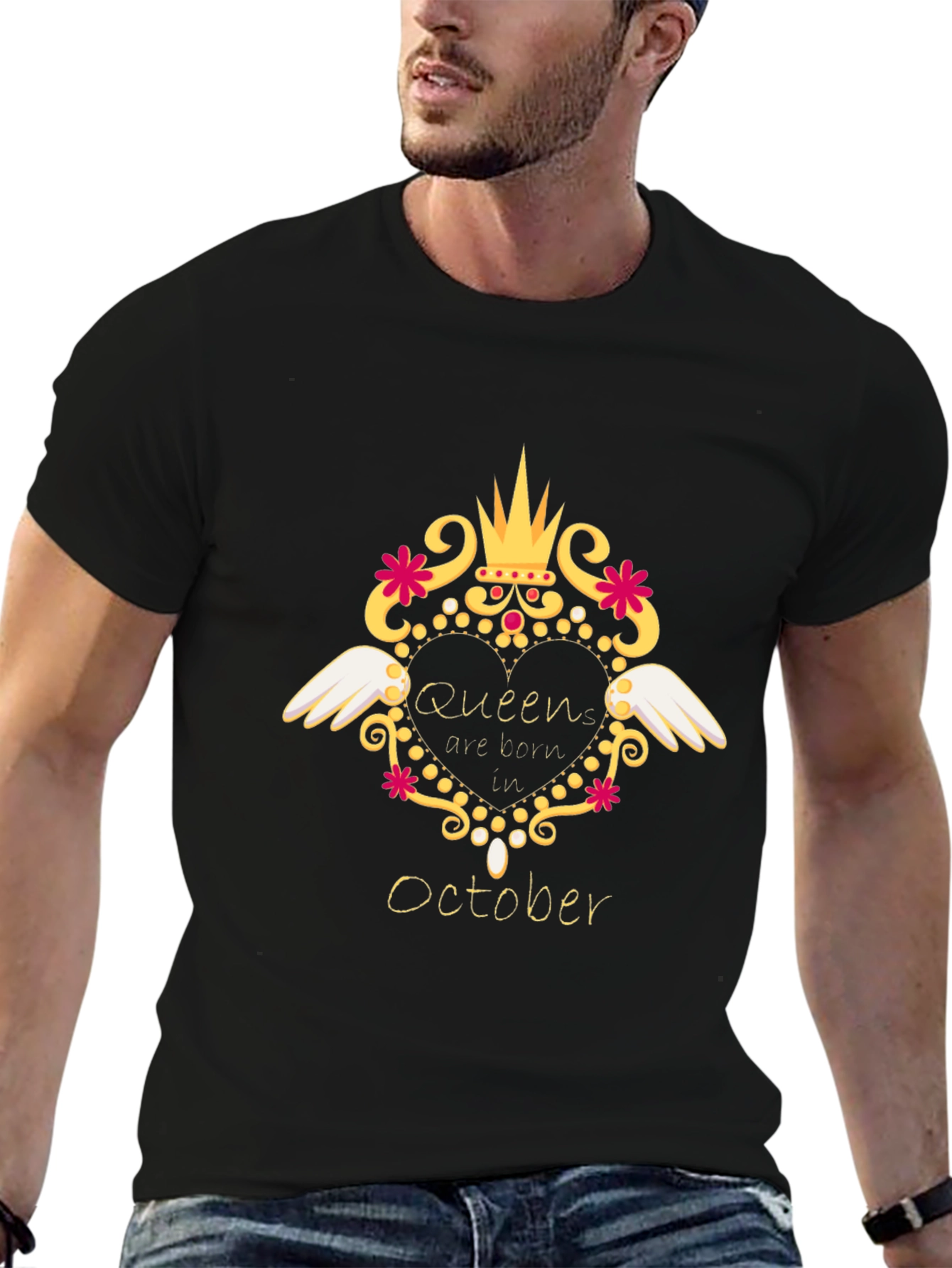 Queens are Born in October Black T-Shirt