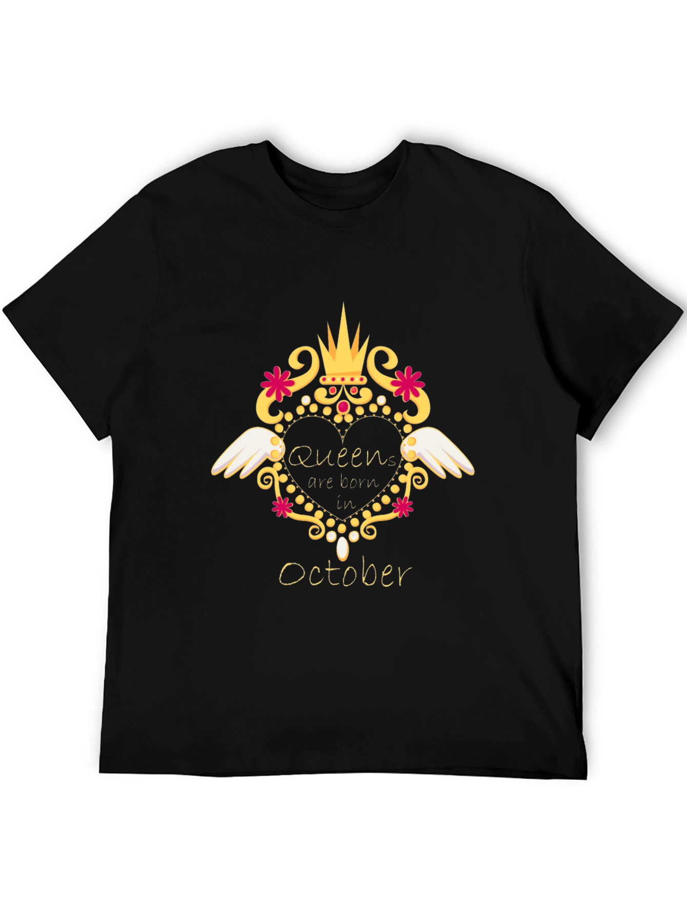Queens are Born in October Black T-Shirt