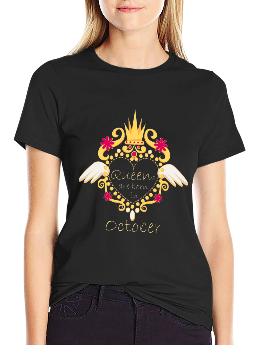 Queens are Born in October Black T-Shirt