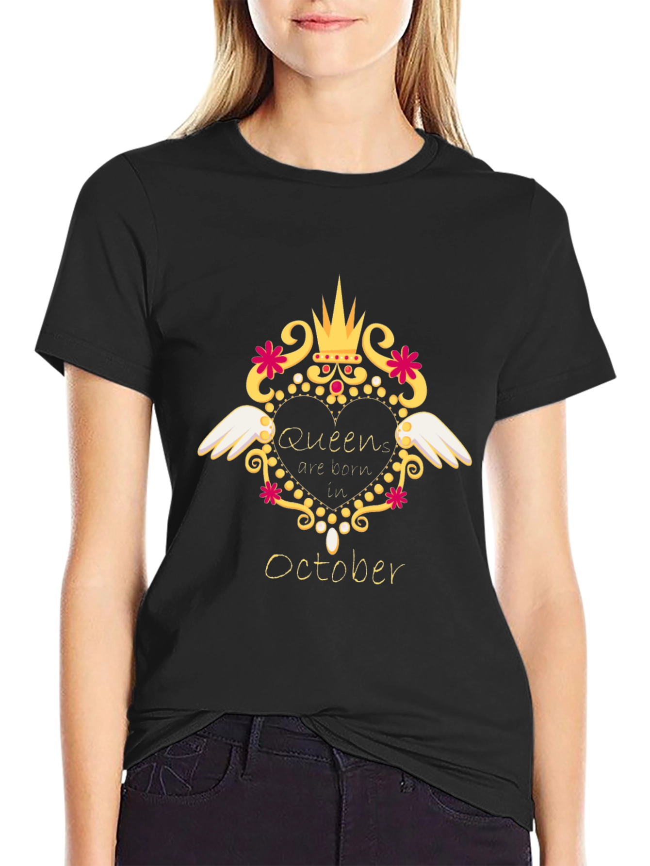 Queens are Born in October Black T-Shirt