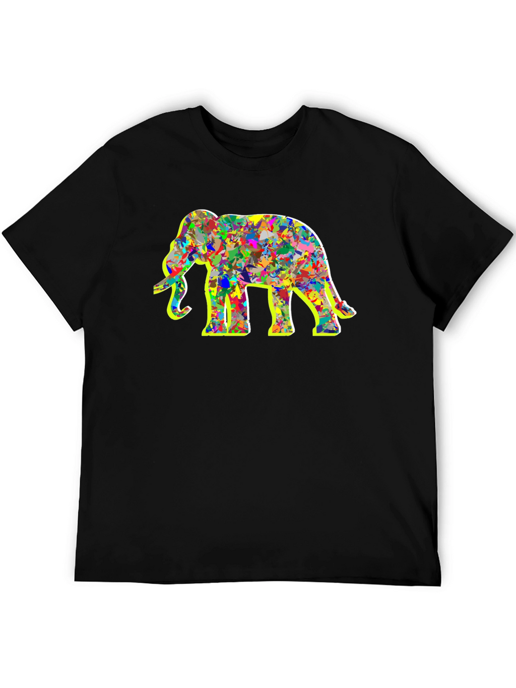 Abstract Elephant Graphic Tee - Black Cotton Shirt