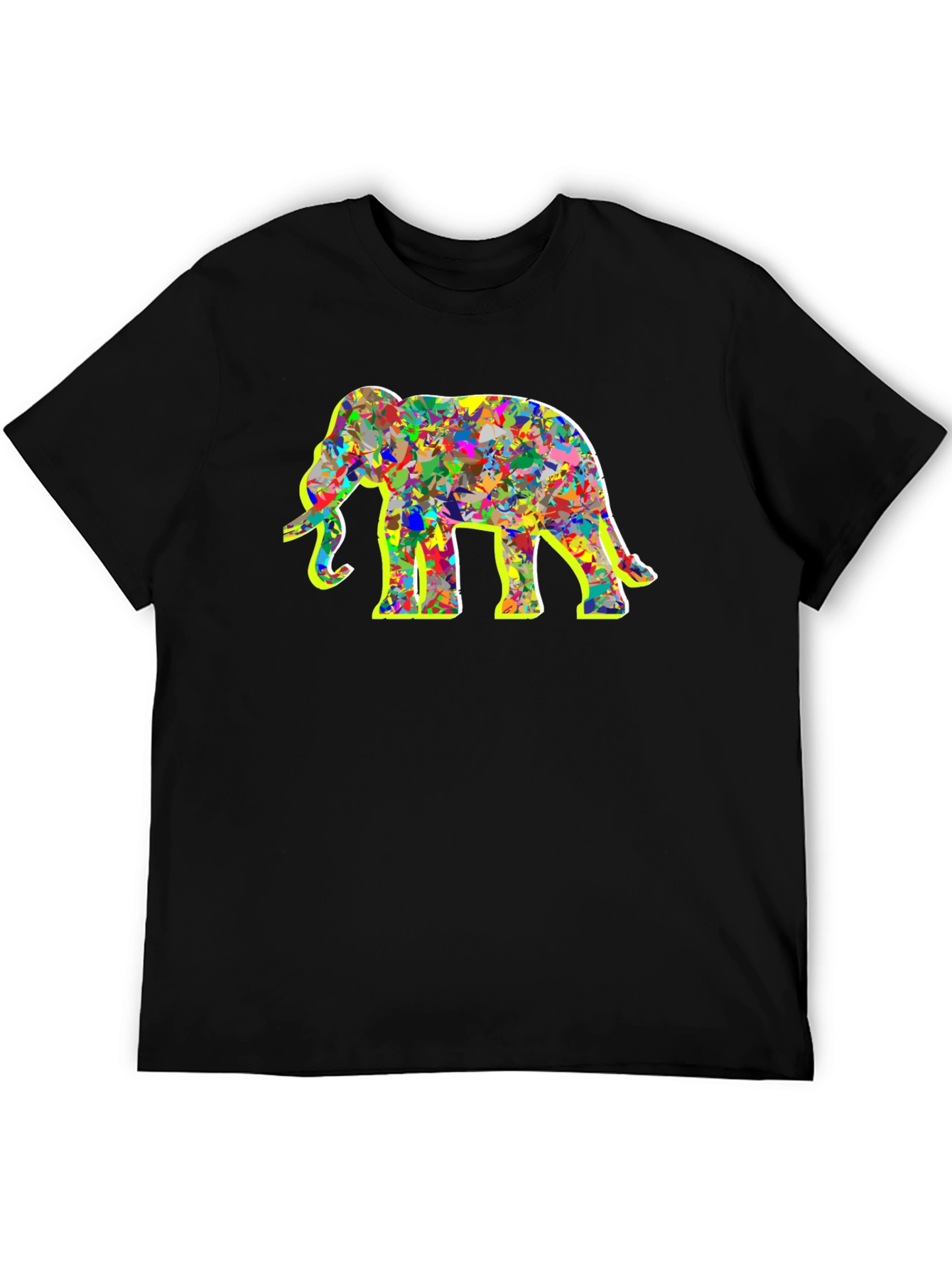 Abstract Elephant Graphic Tee - Black Cotton Shirt
