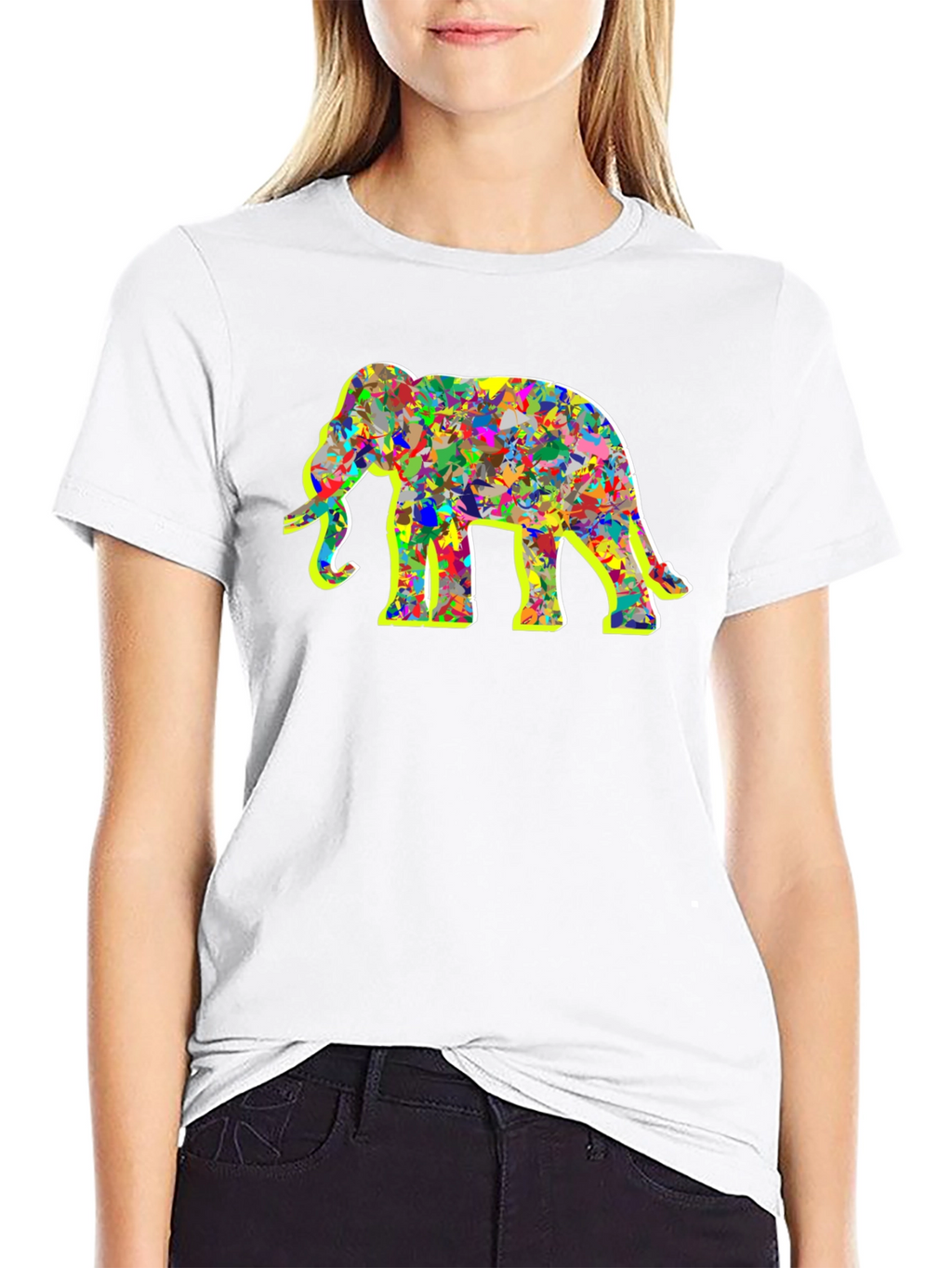 Abstract Elephant Graphic Tee - Black Cotton Shirt