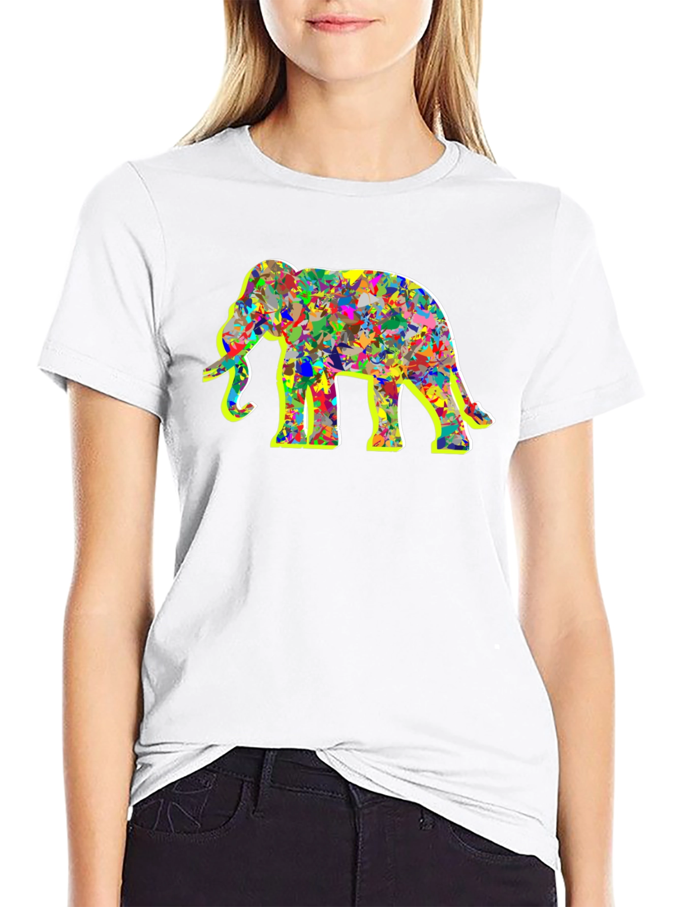 Abstract Elephant Graphic Tee - Black Cotton Shirt