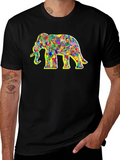 Abstract Elephant Graphic Tee - Black Cotton Shirt