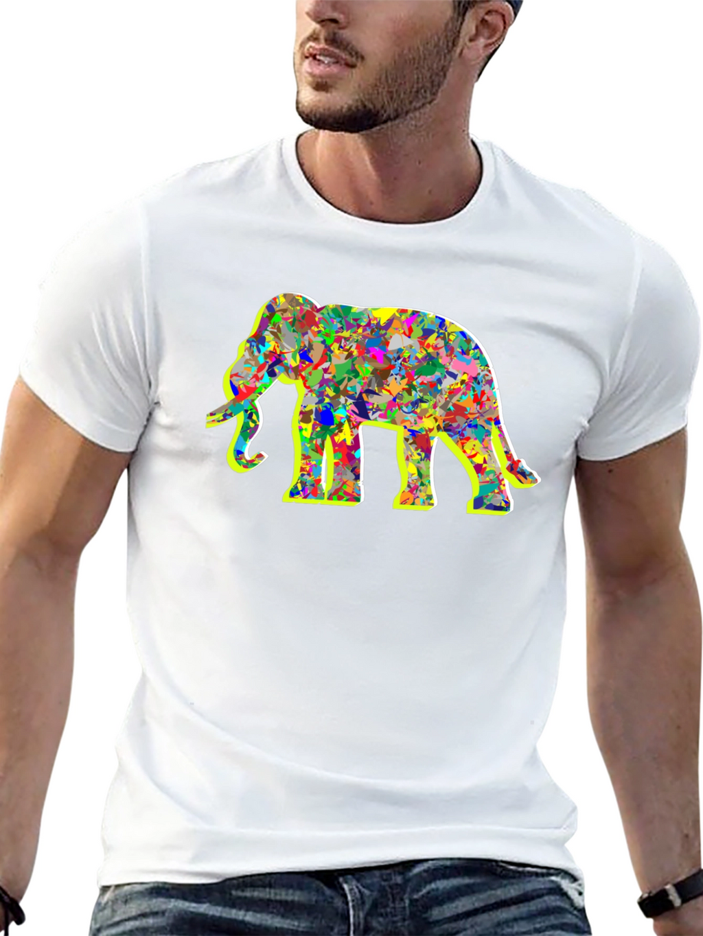 Abstract Elephant Graphic Tee - Black Cotton Shirt