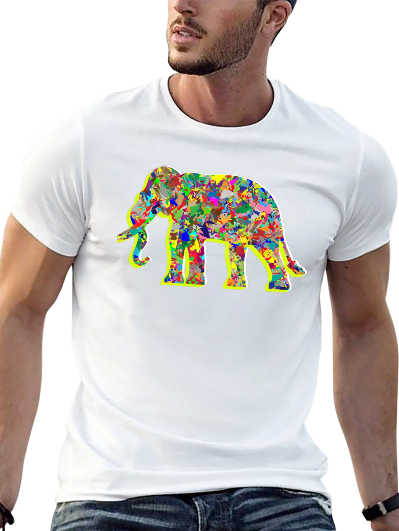 Abstract Elephant Graphic Tee - Black Cotton Shirt