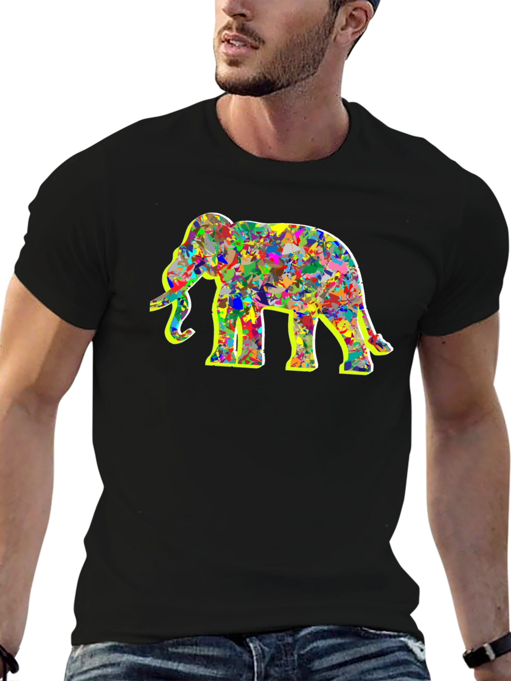 Abstract Elephant Graphic Tee - Black Cotton Shirt