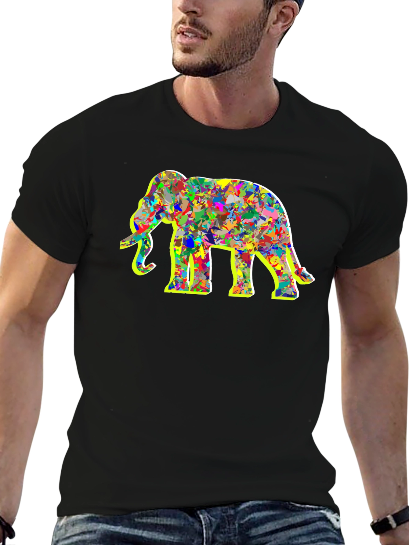 Abstract Elephant Graphic Tee - Black Cotton Shirt