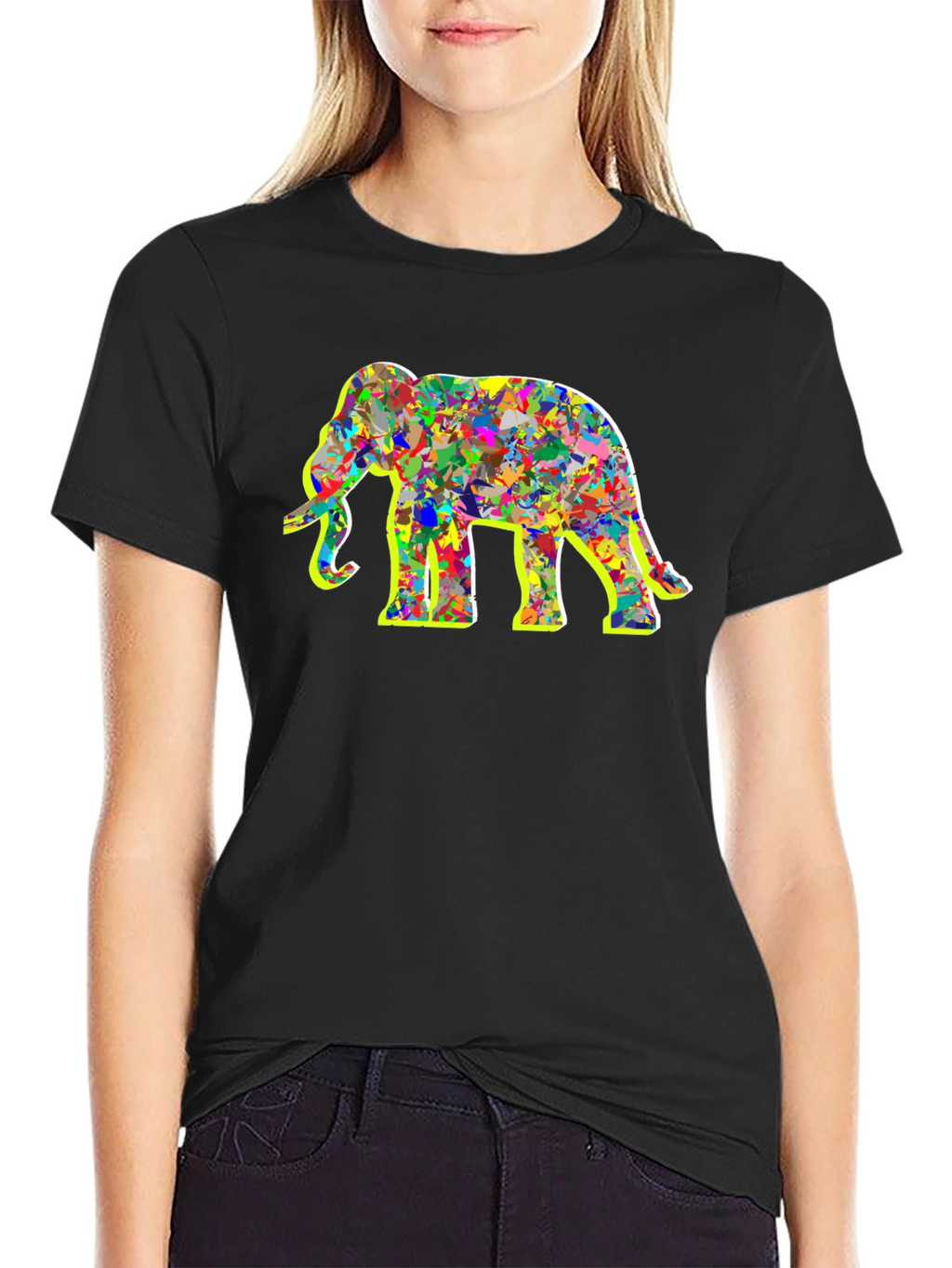 Abstract Elephant Graphic Tee - Black Cotton Shirt