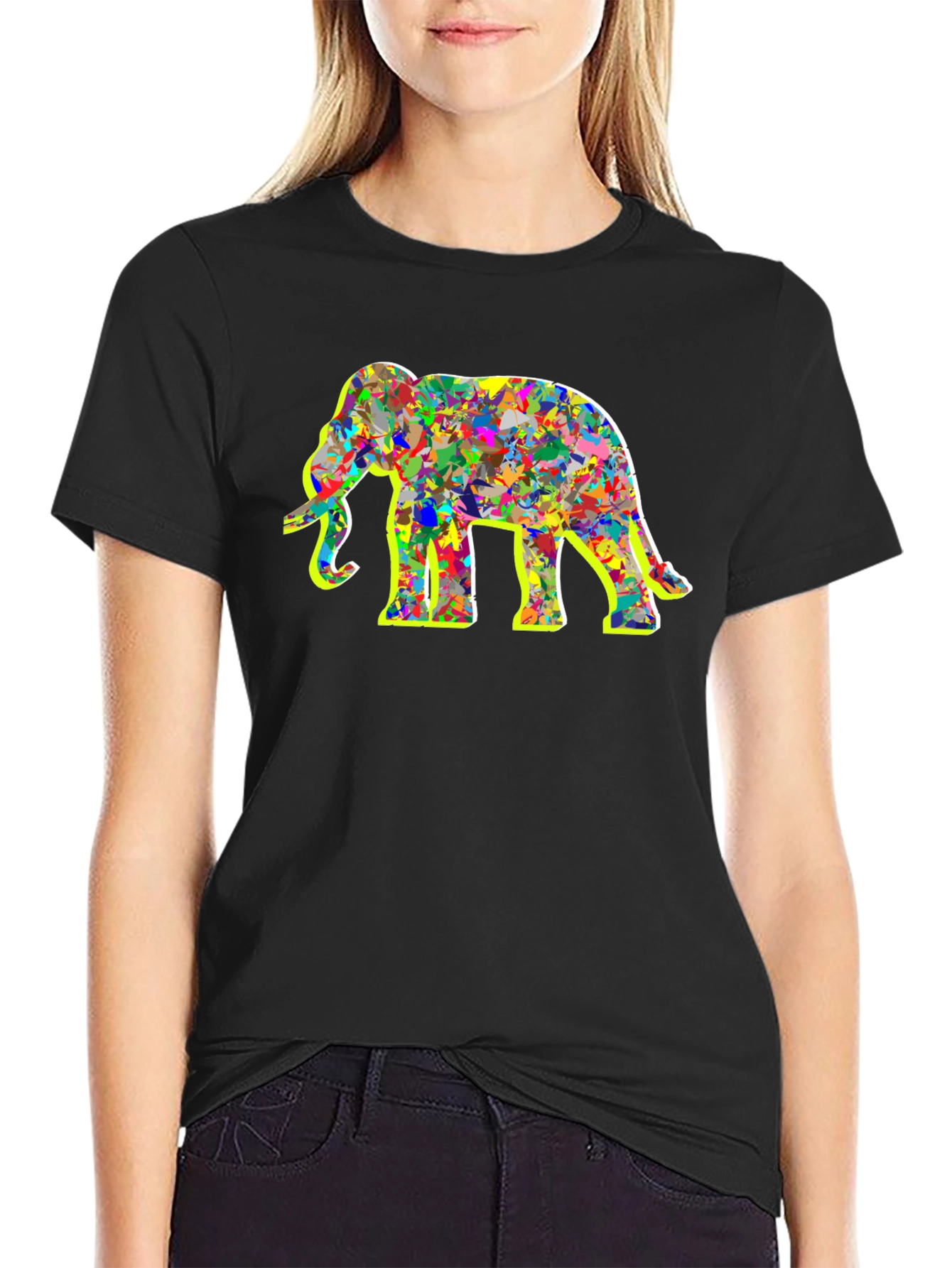 Abstract Elephant Graphic Tee - Black Cotton Shirt