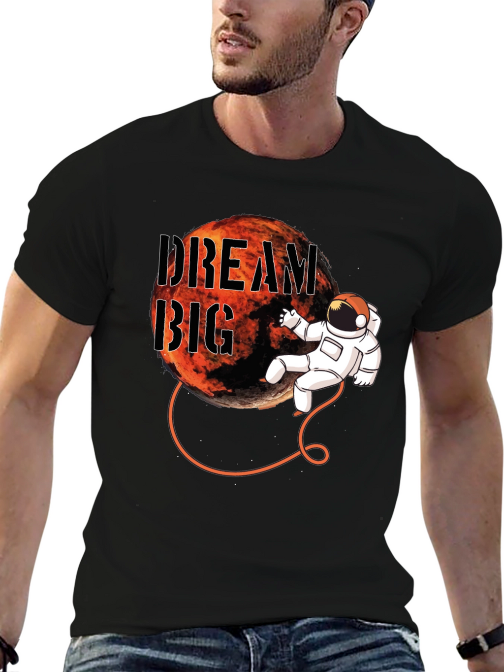 Dream Big Astronaut Graphic Black T-Shirt