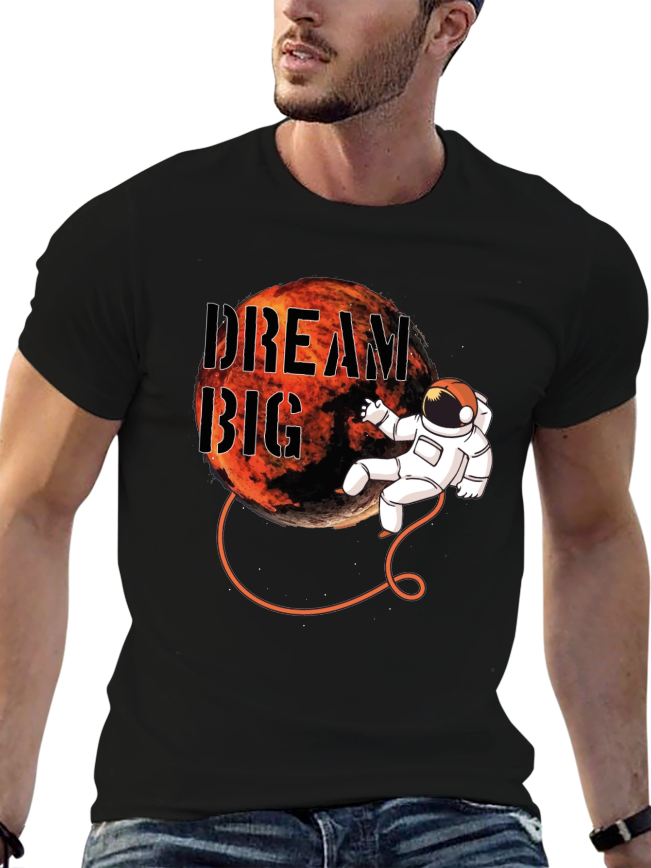 Dream Big Astronaut Graphic Black T-Shirt