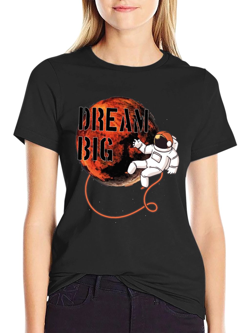Dream Big Astronaut Graphic Black T-Shirt
