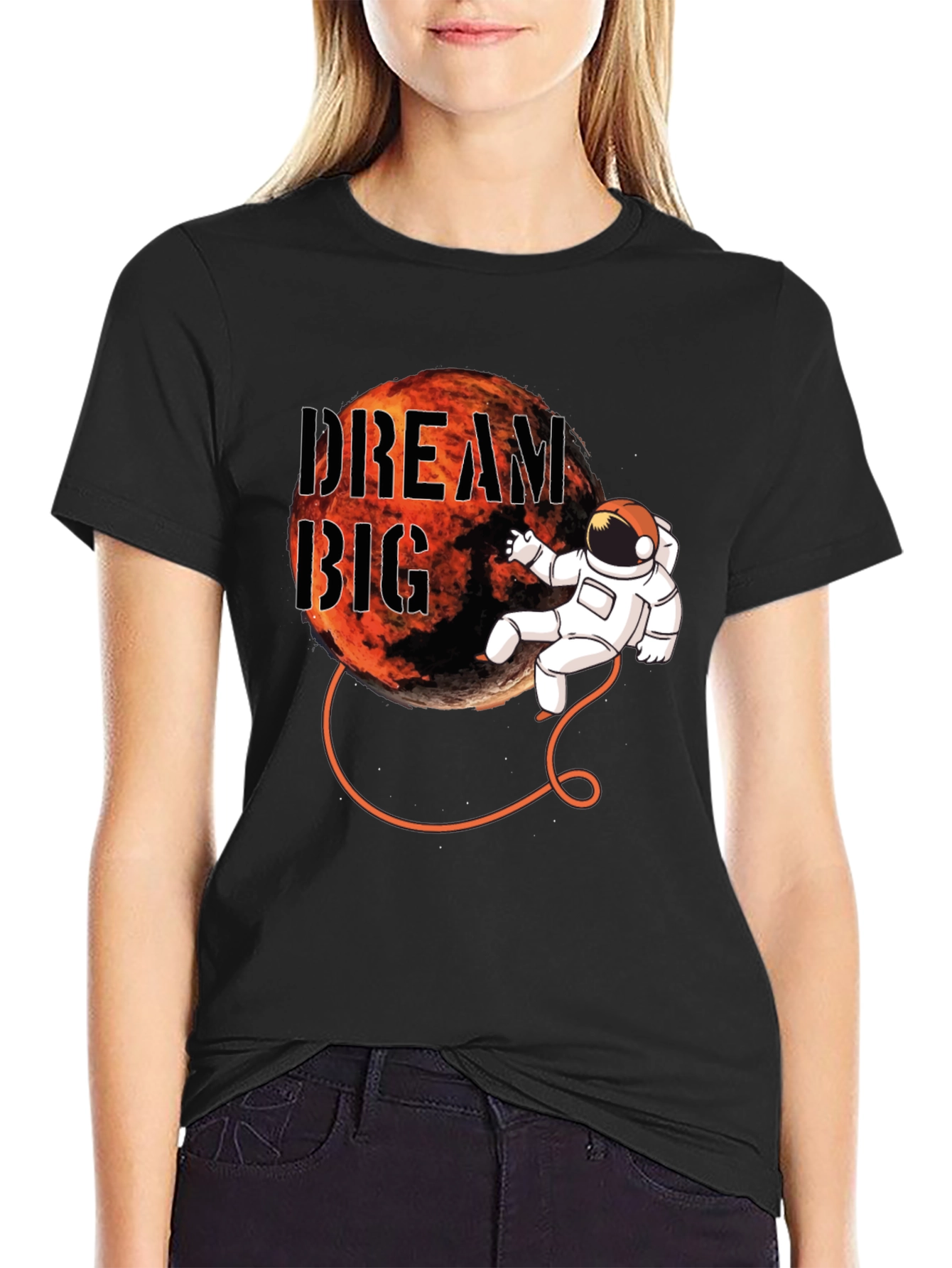 Dream Big Astronaut Graphic Black T-Shirt