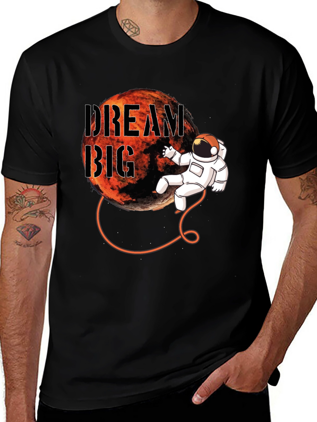 Dream Big Astronaut Graphic Black T-Shirt